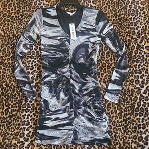 NWT Steve Madden, XS, Ruched Mini Dress Black And White